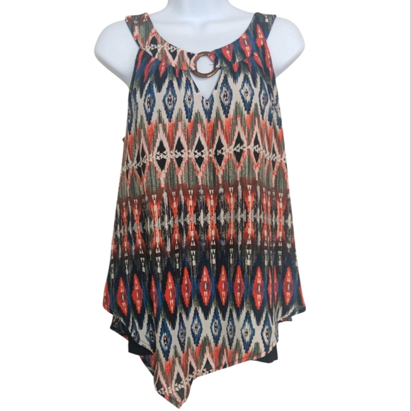 AB Studio Multicolored Ikat Patterned Asymmetrical Tank Size Medium - Picture 1 of 5
